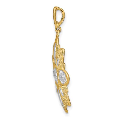 Image of 14K Yellow Gold w/ Rhodium-Plated Shiny-Cut & Filigree Flower Pendant