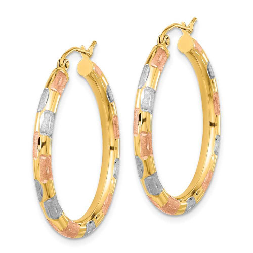 Image of 32.28mm 14K Yellow Gold w/ White & Pink Polished, Satin & Shiny-Cut Hoop Earrings TF1020