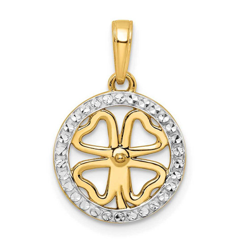 Image of 14k Yellow Gold w/ White Rhodium Shiny-Cut Four-leaf Clover Pendant