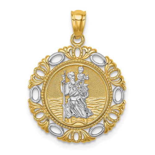 Image of 14K Yellow Gold w/ White Rhodium St. Christopher Medal Pendant C4714