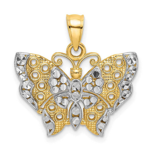 Image of 14K Yellow Gold w/Rhodium Cut-out Wings Butterfly Pendant