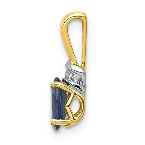 Image of 14K Yellow Gold w/Rhodium Diamond & Oval Sapphire Pendant