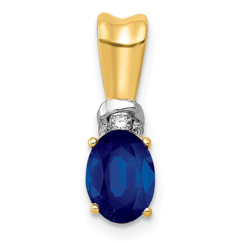 Image of 14K Yellow Gold w/Rhodium Diamond & Oval Sapphire Pendant