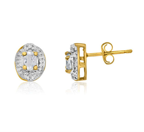 Image of 14K Yellow Gold White Topaz Earrings with Diamonds
