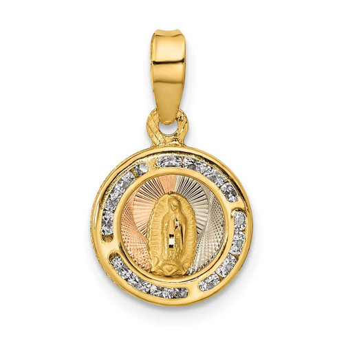 Image of 14K Yellow Gold with Pink & White Rhodium Polished CZ Mary Round Pendant
