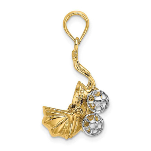 Image of 14k Yellow Gold with Rhodium 3-D Baby Stroller w/ Moveable Wheels Pendant