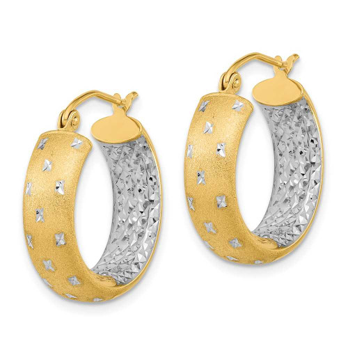 Image of 20.83mm 14k Yellow Gold with Rhodium Polished, Satin & Shiny-Cut In/Out Hoop Earrings