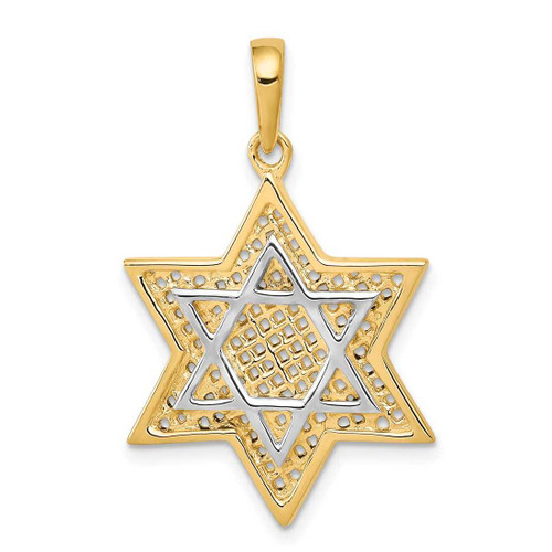 Image of 14k Yellow Gold with Rhodium Solid Open-back Meshed Star of David Pendant