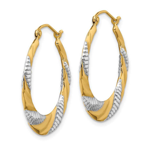 Image of 14k Yellow Gold with Rhodium Textured Stamped Hoop Earrings