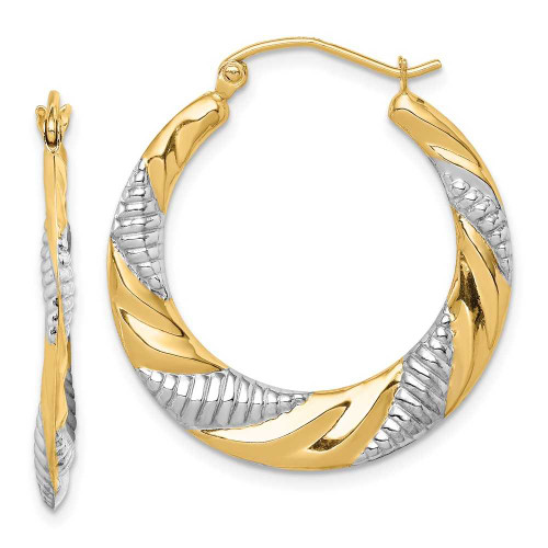 Image of 14k Yellow Gold with Rhodium Textured Stamped Hoop Earrings