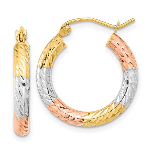 Image of 20.8mm 14K Yellow Gold with White & Pink Plating & Shiny-Cut Hoop Earrings TF1134