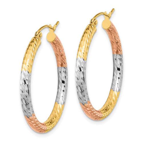 Image of 31.6mm 14K Yellow Gold with White & Pink Plating & Shiny-Cut Hoop Earrings TF1136