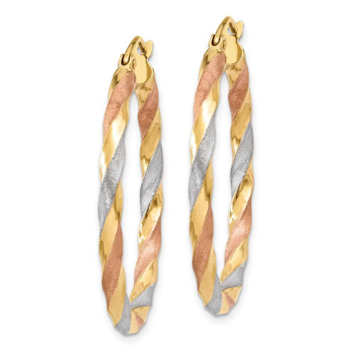 Image of 34mm 14K Yellow Gold with White & Pink Plating Satin Twisted Hoop Earrings TH751
