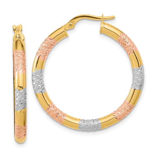 Image of 30.1mm 14K Yellow Gold with White & Pink Plating Shiny-Cut 3.0mm Hoop Earrings