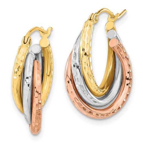 Image of 14k Yellow, White & Rose Gold Textured Triple Hoop Earrings