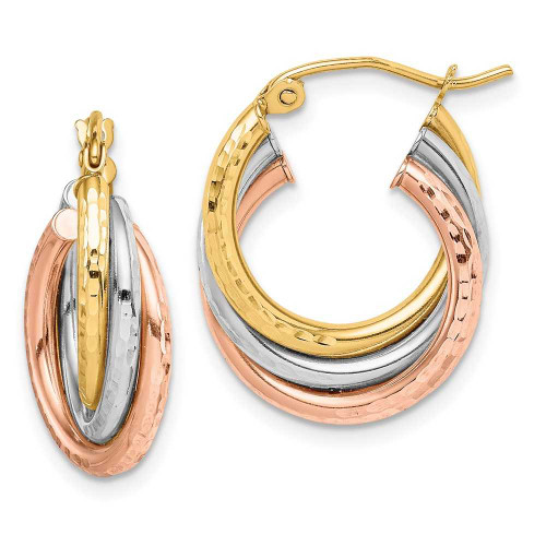 Image of 14k Yellow, White & Rose Gold Textured Triple Hoop Earrings