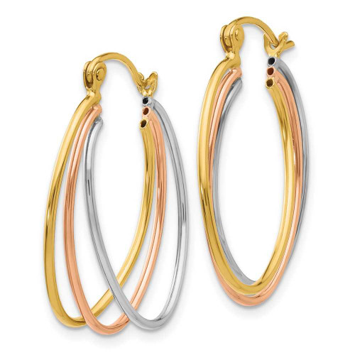 Image of 12mm 14k Yellow, White & Rose Gold Triple Tube Style Hoop Earrings