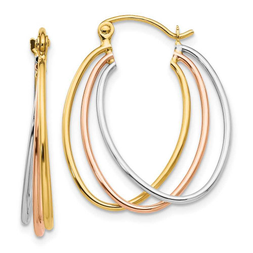 Image of 12mm 14k Yellow, White & Rose Gold Triple Tube Style Hoop Earrings