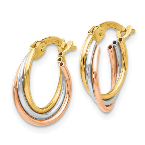 Image of 15mm 14k Yellow, White & Rose Gold Twisted Hoop Earrings TL712