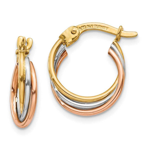 Image of 15mm 14k Yellow, White & Rose Gold Twisted Hoop Earrings TL712