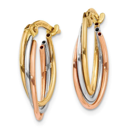 Image of 18mm 14k Yellow, White & Rose Gold Twisted Hoop Earrings TL713