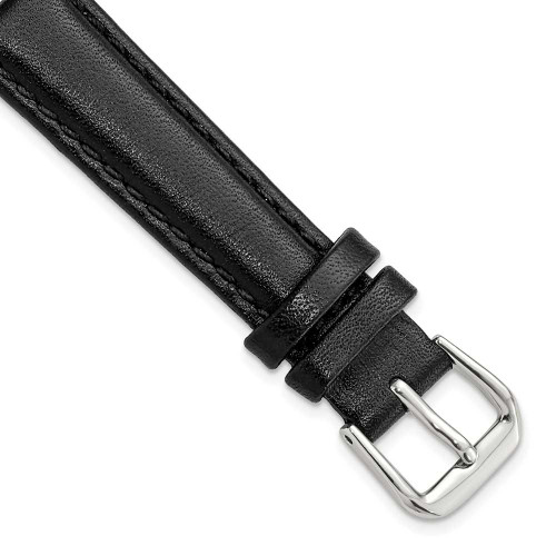 Image of 14mm 6.25" Short Black Smooth Leather Silver-tone Buckle Watch Band