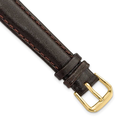 Image of 14mm 6.25" Short Brown Smooth Leather Gold-tone Buckle Watch Band