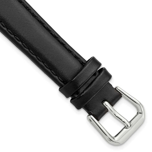 Image of 14mm 6.75" Black Italian Leather Silver-tone Buckle Watch Band
