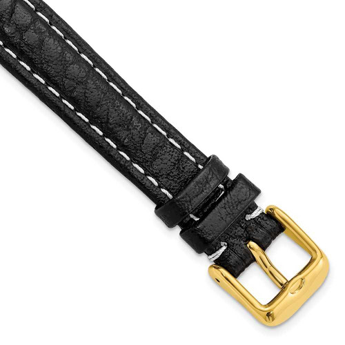 Image of 14mm 6.75" Black Leather White Stitch Gold-tone Buckle Watch Band