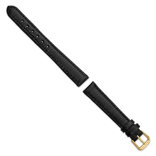 Image of 14mm 6.75" Black Lizard Style Grain Leather Gold-tone Buckle Watch Band