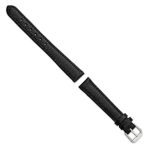 Image of 14mm 6.75" Black Lizard Style Grain Leather Silver-tone Buckle Watch Band