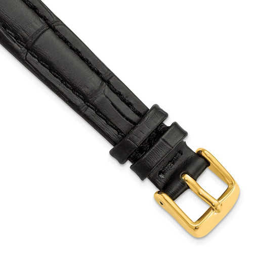 Image of 14mm 6.75" Black Matte Alligator Style Grain Leather Gold-tone Buckle Watch Band