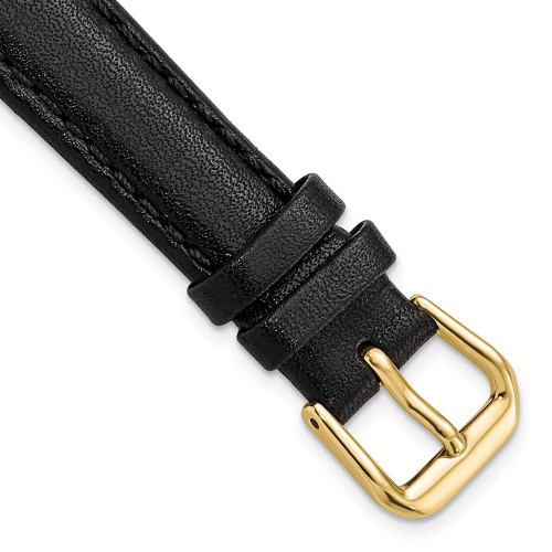 Image of 14mm 6.75" Black Smooth Leather Gold-tone Buckle Watch Band