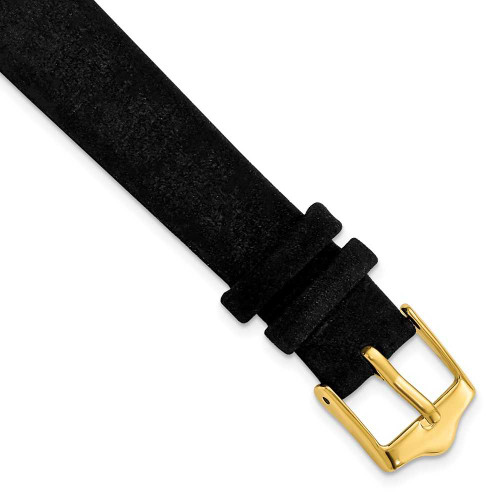 Image of 14mm 6.75" Black Suede Leather Gold-tone Buckle Watch Band