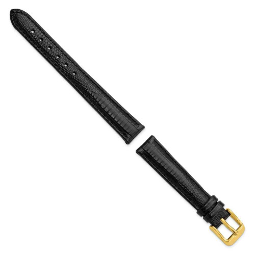 Image of 14mm 6.75" Black Teju Lizard Style Grain Leather Gold-tone Buckle Watch Band