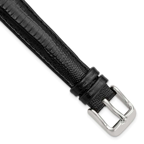 Image of 14mm 6.75" Black Teju Lizard Style Grain Leather Silver-tone Buckle Watch Band