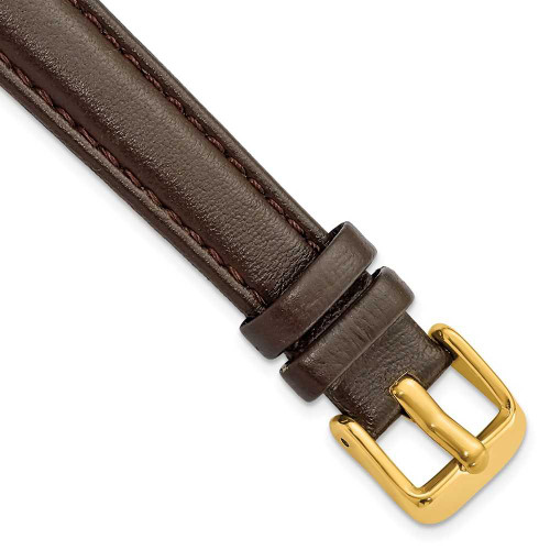 Image of 14mm 6.75" Brown Glove Leather Gold-tone Buckle Watch Band