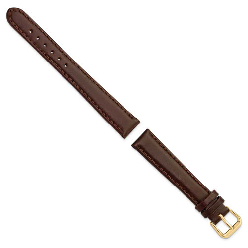 Image of 14mm 6.75" Brown Italian Leather Gold-tone Buckle Watch Band