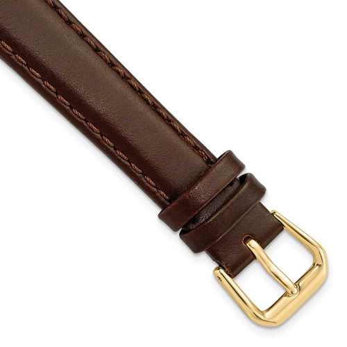 Image of 14mm 6.75" Brown Italian Leather Gold-tone Buckle Watch Band