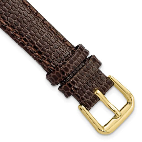 Image of 14mm 6.75" Brown Lizard Style Grain Leather Gold-tone Buckle Watch Band
