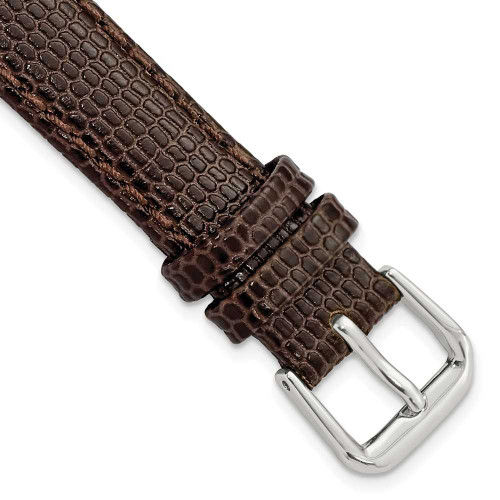 Image of 14mm 6.75" Brown Lizard Style Grain Leather Silver-tone Buckle Watch Band