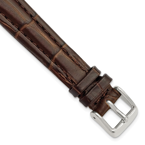 14mm 6.75" Brown Matte Gator Style Grain Leather Silver-tone Buckle Watch Band