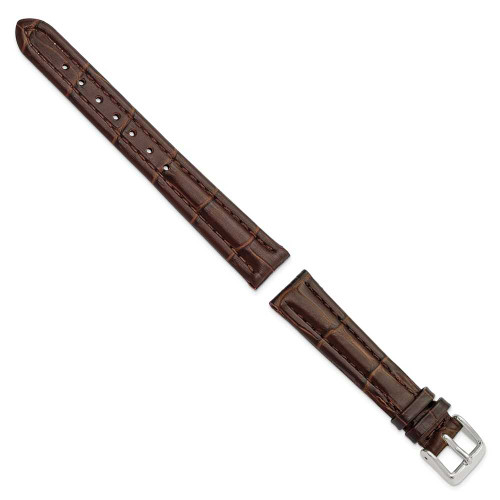 Image of 14mm 6.75" Brown Matte Gator Style Grain Leather Silver-tone Buckle Watch Band