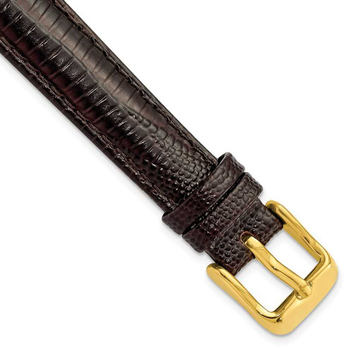 Image of 14mm 6.75" Brown Teju Lizard Style Grain Leather Gold-tone Buckle Watch Band