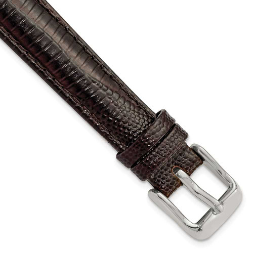 Image of 14mm 6.75" Brown Teju Lizard Style Grain Leather Silver-tone Buckle Watch Band