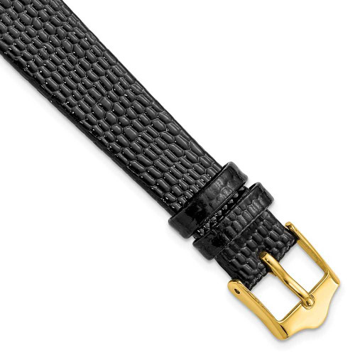 Image of 14mm 6.75" Flat Black Lizard Style Grain Leather Gold-tone Buckle Watch Band