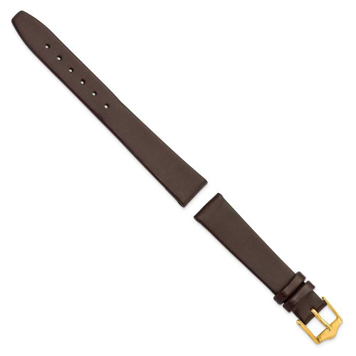 Image of 14mm 6.75" Flat Brown Leather Gold-tone Buckle Watch Band