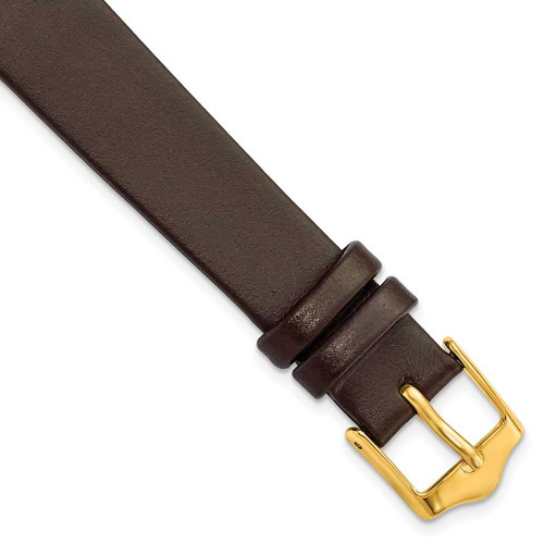 Image of 14mm 6.75" Flat Brown Leather Gold-tone Buckle Watch Band