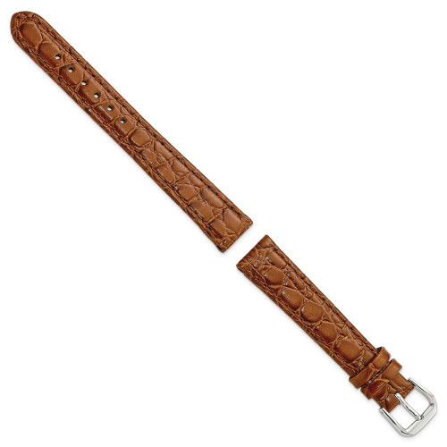 Image of 14mm 6.75" Havana Alligator Style Grain Leather Silver-tone Buckle Watch Band