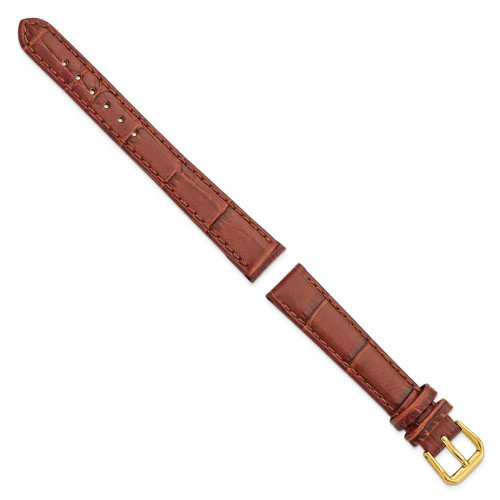 Image of 14mm 6.75" Havana Alligator Style Leather Gold-tone Buckle Watch Band